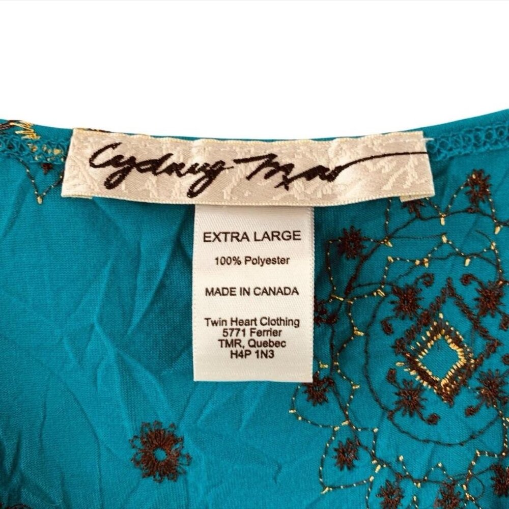 Cydney Mar Embroidered Babydoll Top Size Xl Teal Blue View 3